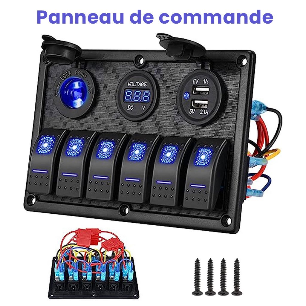 Panneau de commande 12 V pour Bateau avec Affichage de Voltage – لوحة تحكم