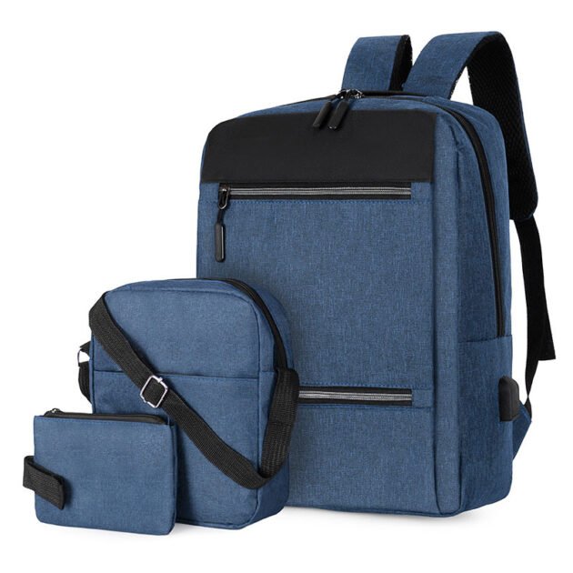Sac à dos homme avec sac bandoulière et trousse 3en1 bleu 2775-11 – محفظة ظهر رجالية 3 قطع أزرق