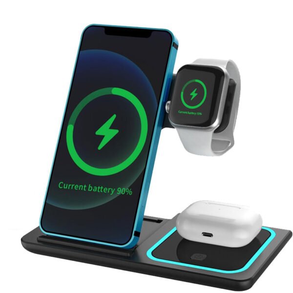 Station de charge sans fil 3 en 1 pour smartphones et appareils électroniques – شاحن لاسلكي للهاتف و الأجهزة الإلكترونية