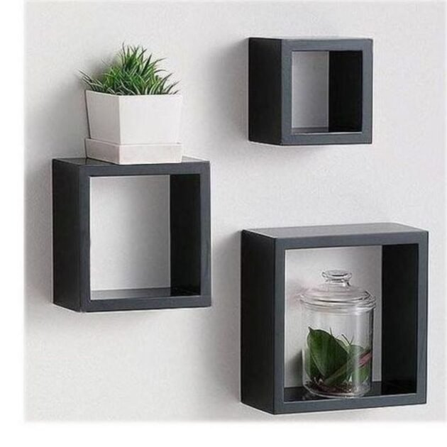 3 Étagères Murale en Bois de Décoration  Forme Carrée