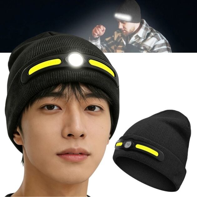 Bonnet d’hiver COB Headlight pour camping et randonnée – قبعة شتوية مزودة بمصباح أمامي
