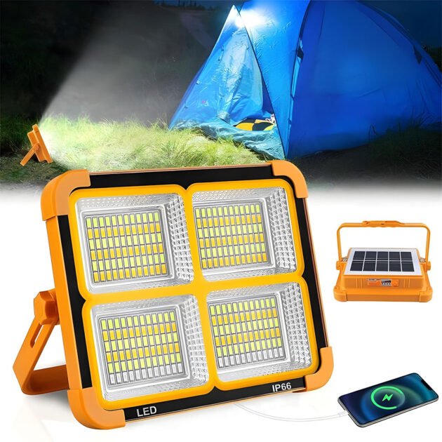 Projecteur LED Rechargeable 150W avec Panneau Solaire – مصباح تخييم عالي السطوع