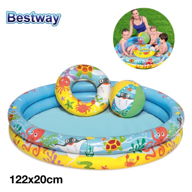 Piscine Ronde Gonflable Avec Bouée Et Ballon De Plage 122 x 20 cm Bestway  #51124