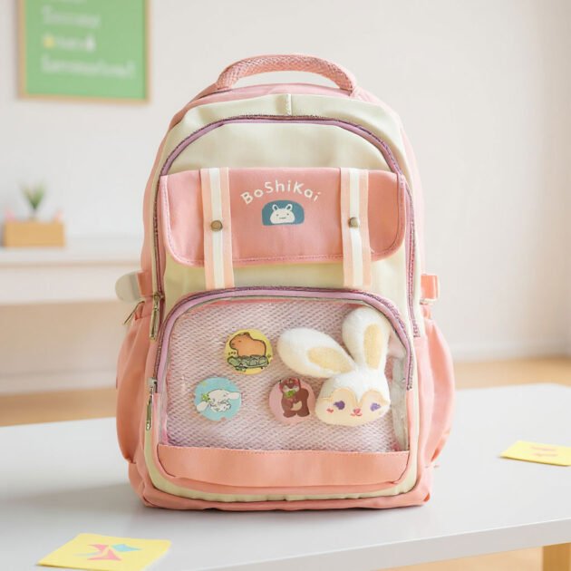 Sac à Dos Scolaire pour Enfants Style Kawaii BoShiKai Rose – حقيبة ظهر مدرسية للأطفال وردي