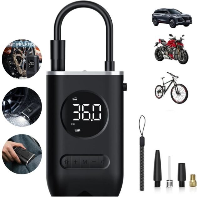 Compresseur d'Air Portable 150 PSI avec Lampe LED – منفاخ هواء محمول مع إضاءة