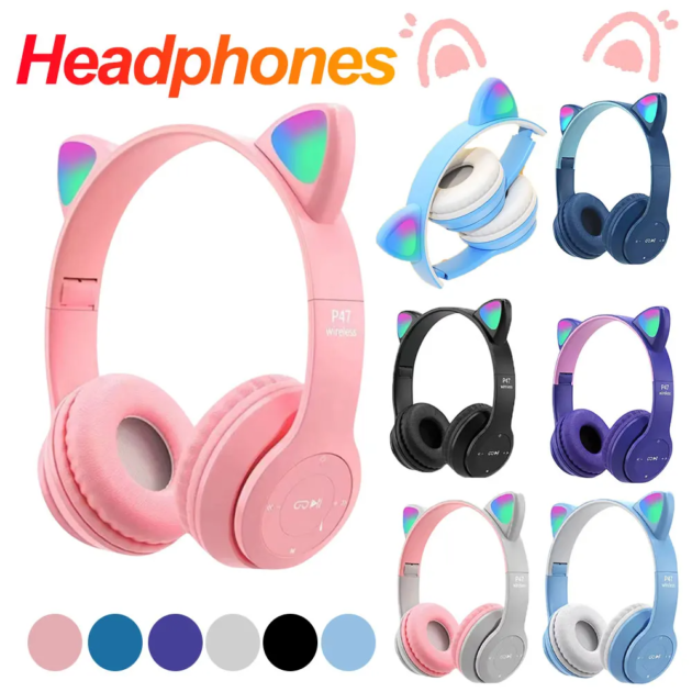 Casque Bluetooth sans fil avec oreilles de chat LED clignotantes P47M