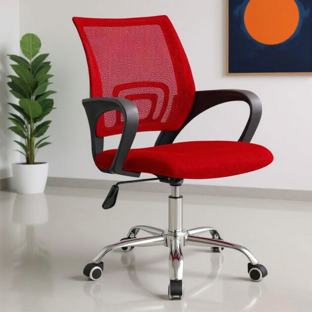 Chaise de Bureau Ergonomique avec Support Lombaire Rouge – كرسي مكتب مريح مع دعامة للظهر