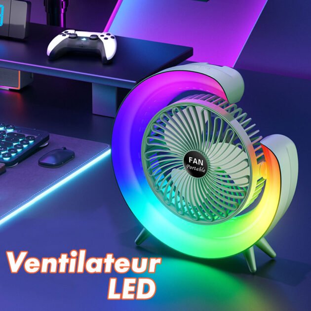 Ventilateur de table portable avec lampe G décorative à LED USB