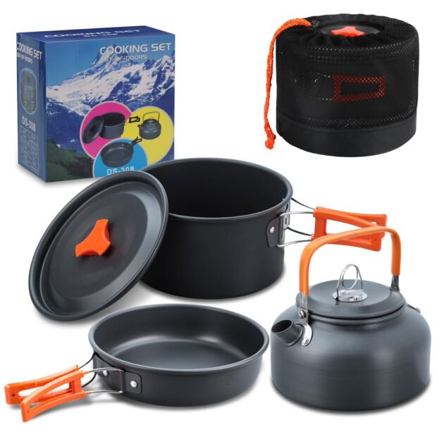 Ensemble de cuisine portable en alliage d’aluminium pour camping – طقم أدوات الطبخ للتخييم