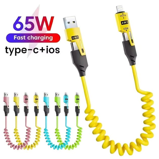 Câble USB 4en1 à Ressort Fast Charge 65 W – كابل شحن سريع