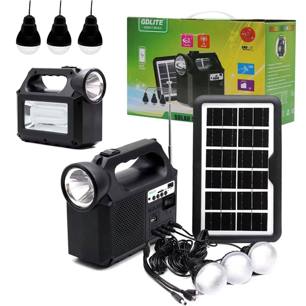 Système d’Éclairage Solaire avec Haut Parleur Bluetooth GDLITE GD8017 – طقم إنارة بالطاقة الشمسية مع مكبر صوت بلوتوث
