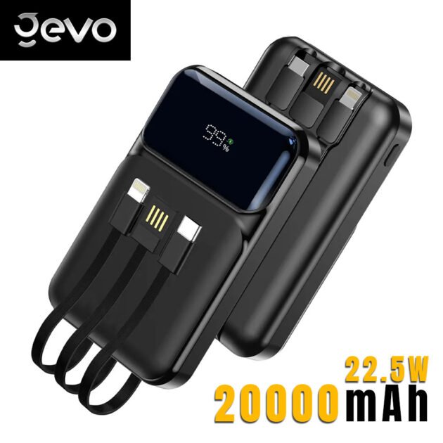 Power Bank Fast Charge Gevo 20000mAh avec Cable intégré LCD Screen – باور بانك سعة 20000ميلي أمبير مع كابلات شحن مدمجة