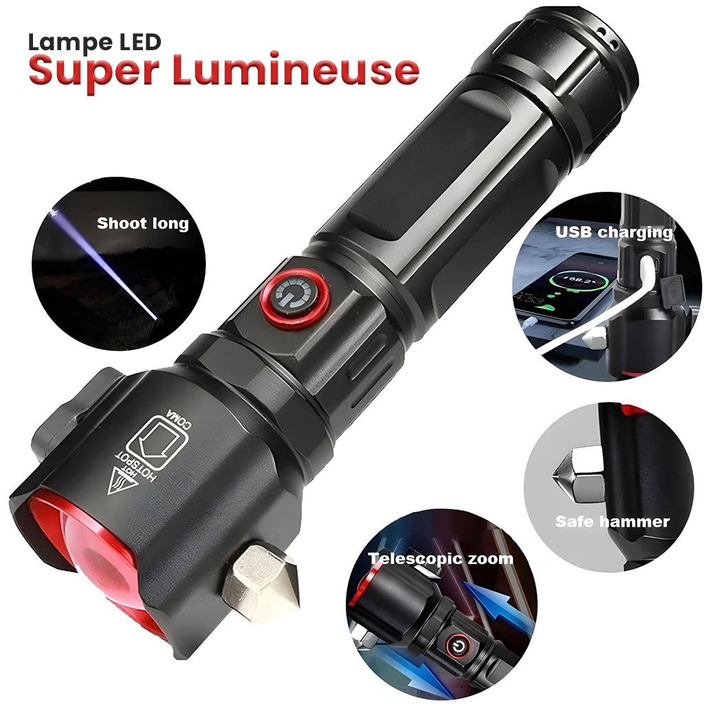 Lampe Torche Multifonctionnel LED Puissante Rechargeable par USB Avec PowerBank – طورش عالي السطوع