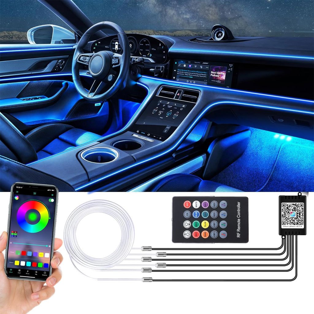 Lumière Ambiante RGB Pour l’Intérieur de Voiture avec Télécommande + APP Contrôle