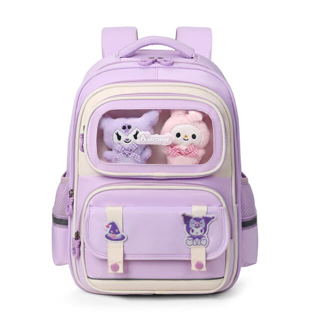 Sac à Dos Enfant Ludique avec Plusieurs Compartiment et un Peluche LM-5122 Mauve – حقيبة ظهر للأطفال بنفسجي