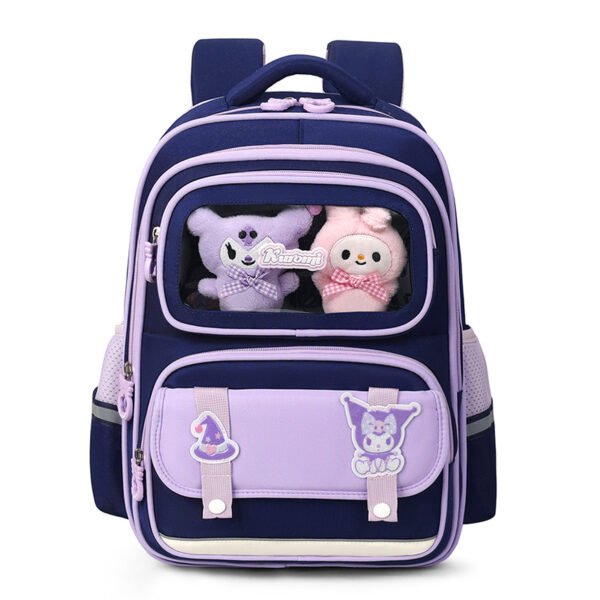 Sac à Dos Enfant Ludique avec Plusieurs Compartiment et un Peluche LM-5122 Bleu Nuit et Mauve – حقيبة ظهر للأطفال أزرق ليلي وبنفسجي