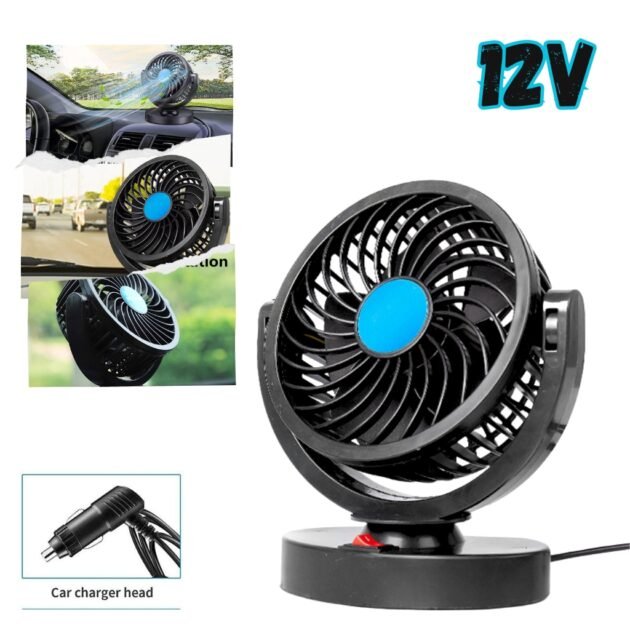 Ventilateur électrique 12V pour tableau de bord de voiture, rotatif à 360 degrés