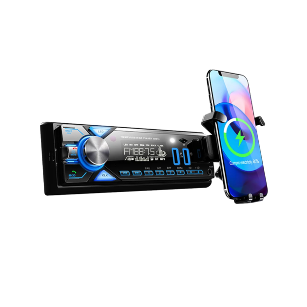 Poste radio BT Avec Support smart-phone intégré  1 Din Radio FM ,SD,TF, 2-USB 12V