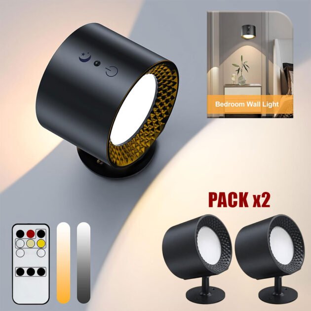 PACK X2 Applique murale Double Tète avec 3 températures de couleur et 3 niveaux
