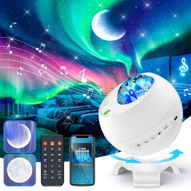 Projecteur d’aurores et Haut Parleur Bluetooth avec 15 modes d’éclairage – جهاز عرض نجوم ومكبر صوت