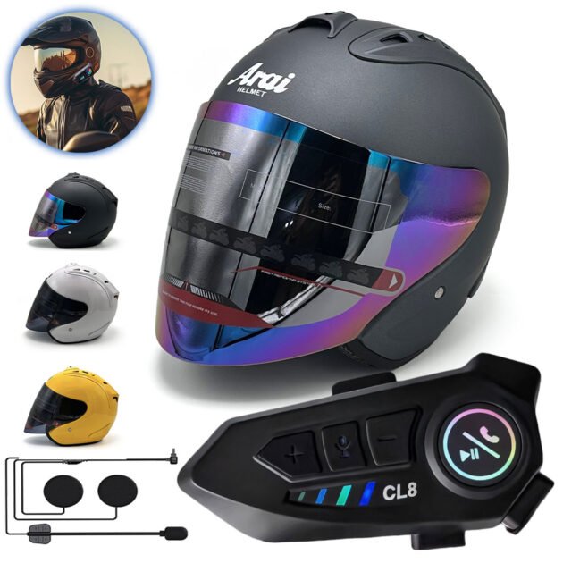 Pack Casque Moto Arai SZ Ram 4 Open Face Helmet avec Microphone Moto Sans Fil CL8