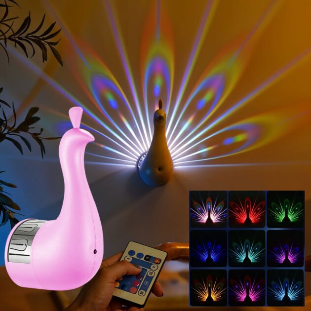 Applique murale en forme de paon 7 réglages de couleur avec télécommande – مصباح ديكور على شكل طائر الطاوس