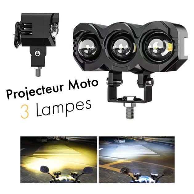 Projecteur Universel LED à 3 lentilles Pour Vélo et Moto