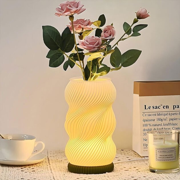 Lampe de chevet et vase lumineux avec 3 couleurs et 9 niveaux de luminosité réglables – مصباح ديكور داخلي