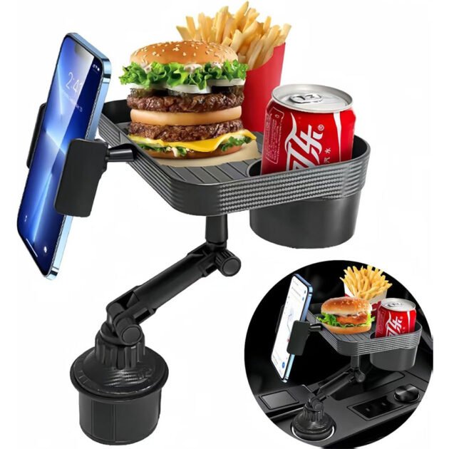 Plateau et Porte-Gobelet avec Support Téléphone pour Voiture – حامل مأكولات ومشروبات مع موضع للهاتف