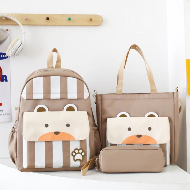 Ensemble de sacs d’école Kawai pour adolescents 3Pcs Ours Beige – محفظة 3 قطع كاواي بيج