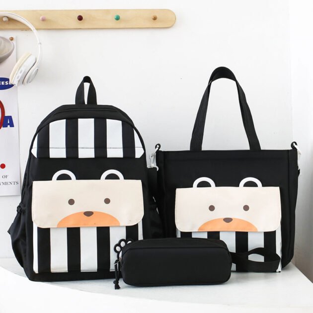 Ensemble de sacs d’école Kawai pour adolescents 3Pcs Ours Noir – محفظة 3 قطع كاواي أسود