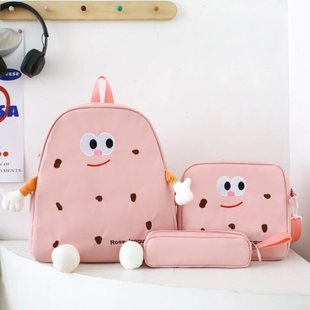 Ensemble de sacs d’école Kawai pour adolescents 3Pcs Language Rose – محفظة 3 قطع كاواي وردي
