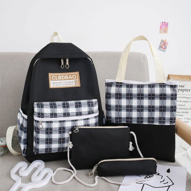 Ensemble de sacs d’école Kawai pour adolescents 4Pcs CLBD V4 Noir – محفظة 4 قطع كاواي أسود