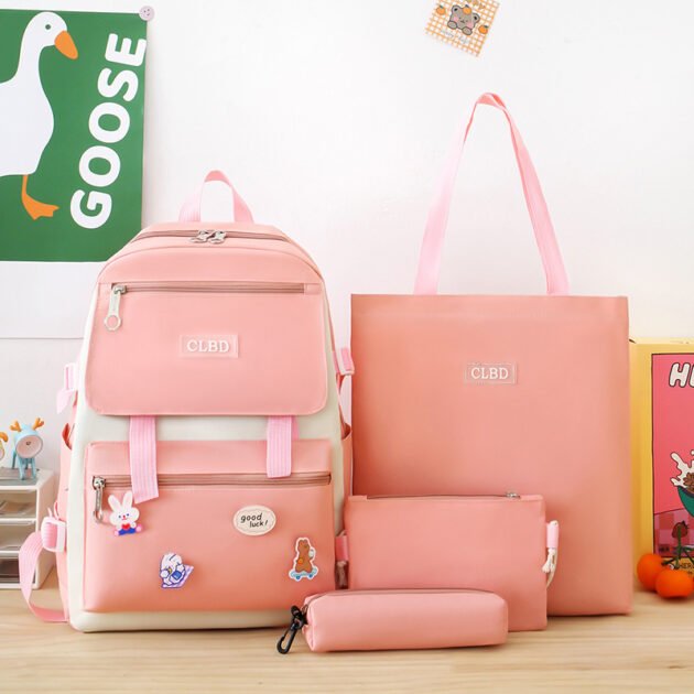Ensemble de sacs d’école Kawai pour adolescents 4Pcs CLBD V1 Rose – محفظة 4 قطع كاواي وردي