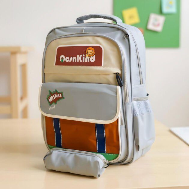 Sac à Dos pour Enfants avec Trousse Assortie 2504 Gris – حقيبة ظهر مدرسية للأطفال مع مقلمة رمادي