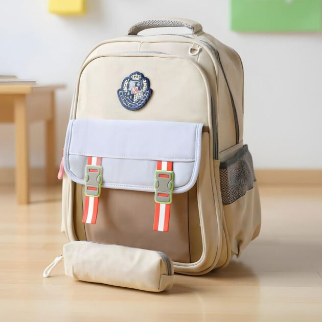 Sac à Dos pour Enfants avec Trousse Assortie KBAG Beige – حقيبة ظهر مدرسية للأطفال مع مقلمة بيج