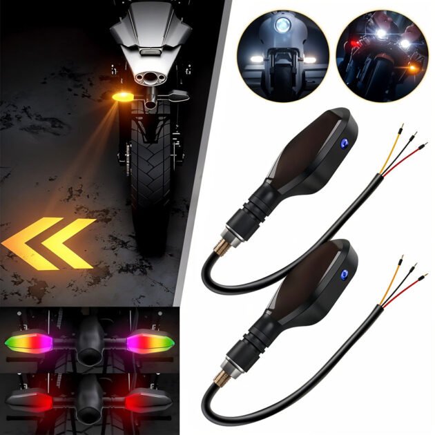 Clignotants LED pour moto avec Projection couleur et 27 modes de Signal – إشارة دراجات نارية ملونة