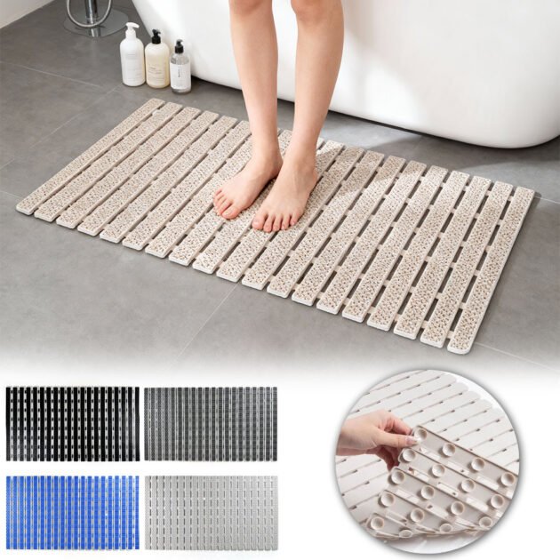 Tapis de baignoire et de douche antidérapant avec trou d’évacuation – بساط حمام مضاد للإنزلاق