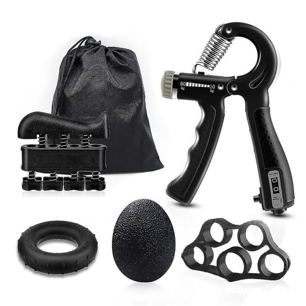 Kit de renforcement de la poignée (5 Pieces) entraîneur de force de préhension, entraînement de l'avant-bras, réglables, renforcement des doigts, anneau et balle anti-stress avec sac de transport مجموعة تقوية قبضة اليد (5 قطع)