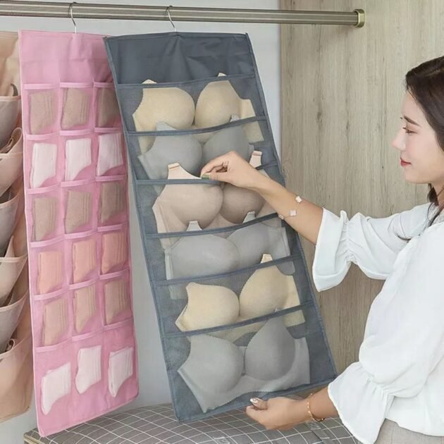 Organisateur de sous-vêtements multi-poches Double face suspendu de chaussettes de soutien-gorge