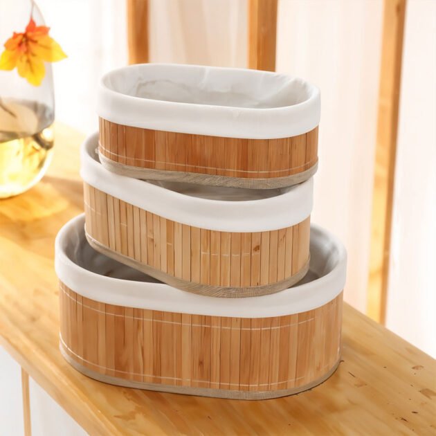 Ensemble de 3 paniers rangement en bambou de haute qualité