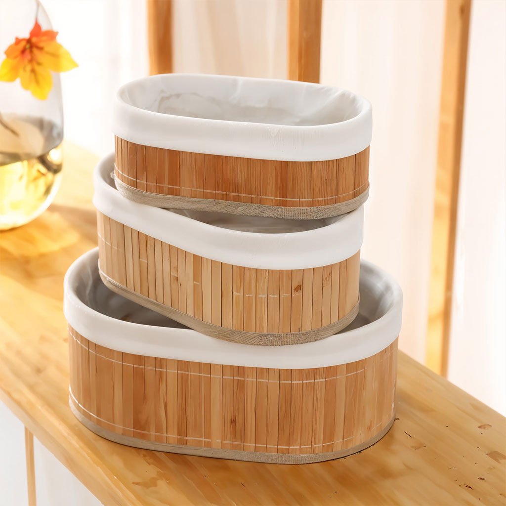 Ensemble de 3 paniers rangement en bambou de haute qualité