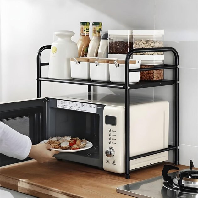 Support pour four à micro-ondes et étagère de rangement 2 étages – منظم أغراض وحامل ميكروويف