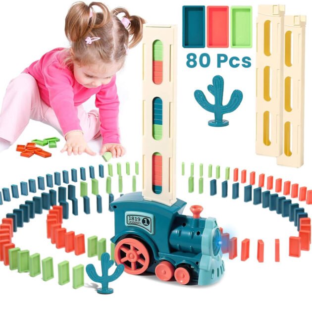 Train Automatique Dominos 80 Pièces Cadeau pour Garçons et Filles – لعبة قطار الدومينو