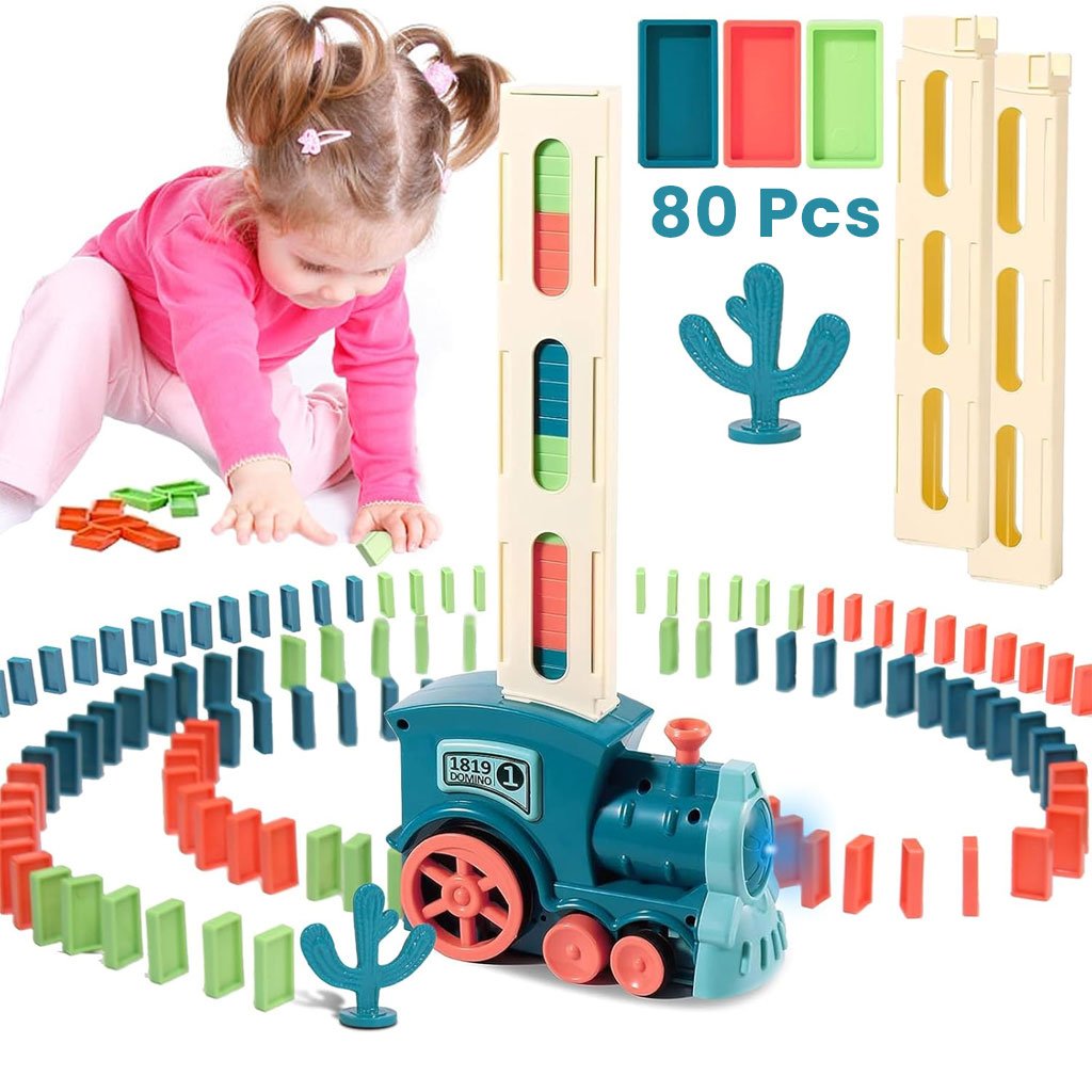 Train Automatique Dominos 80 Pièces Cadeau pour Garçons et Filles – لعبة قطار الدومينو