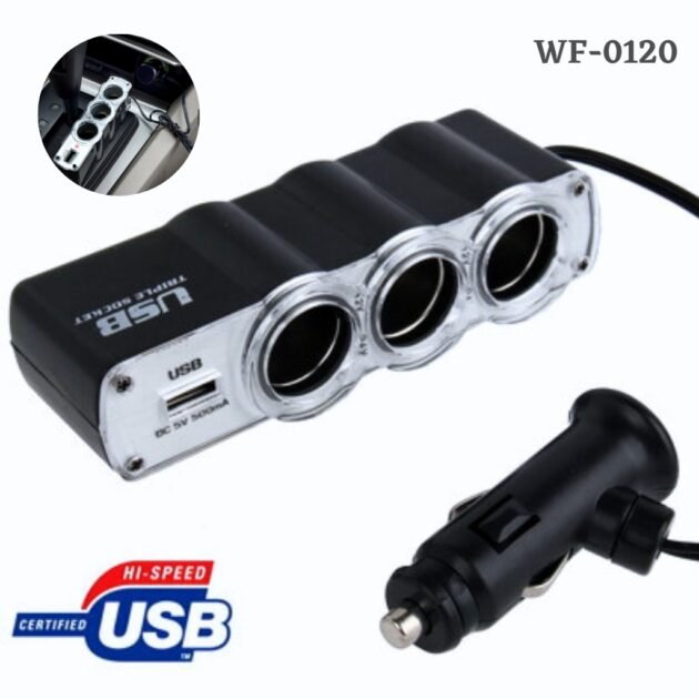 Triple Prise 12V/24V Allume-ci-gare USB Alimentation WF-0120
