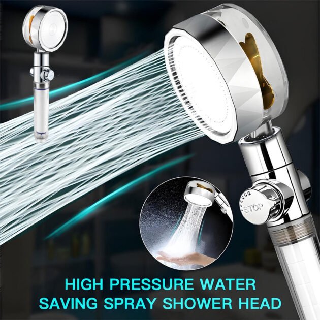 Pommeau de Douche avec Ventilateur Économie pour Salle de Bains Débit 360 Degrés Rotation