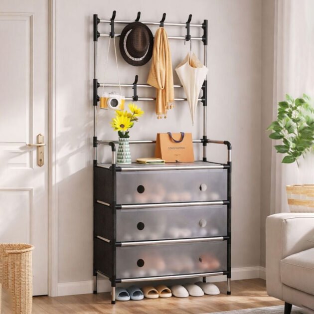 Porte-chaussures à 3 niveaux avec 8 crochets doubles - علاقة ملابس ومنظم أحذية