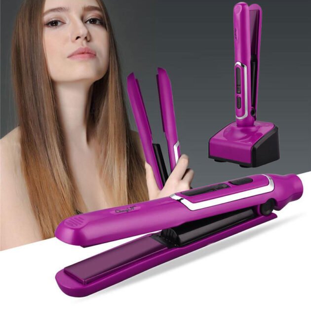 Mini Lisseur à cheveux rechargeable USB avec Base de Chargement - مكواة شعر لاسلكية 2 في 1