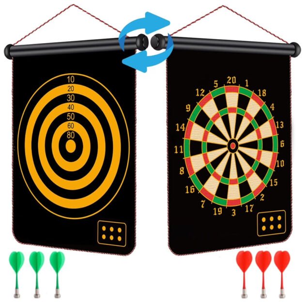 Jeu de fléchettes magnétique avec cible enroulable et suspendue avec 6 fléchettes incluses - لعبة رمي السهام